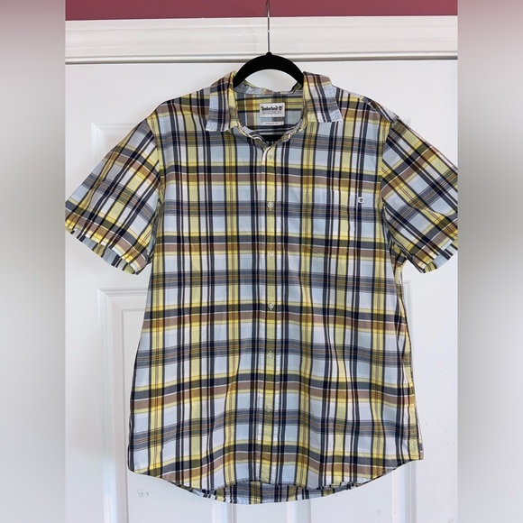 Timberland Men’s Large Plaid Button Down Short Sleeve Shirt - Picture 1 of 6